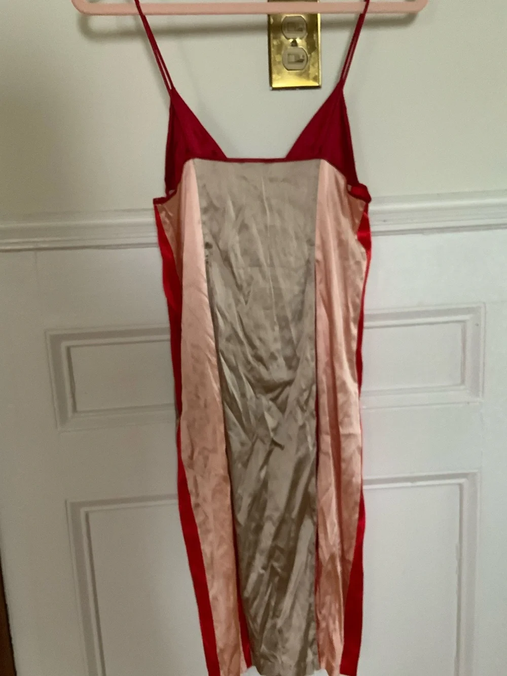 Vintage La Perla Silk Satin Colorblock Slip Dress Red Nude XS
